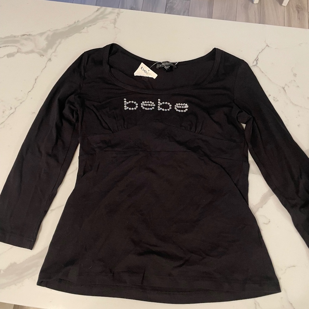 Bebe 3/4 sleeve shirt NEW large  black